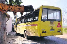 A bus that met with an accident in Khanna on Monday.