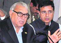 Chief Minister Bhupinder Singh Hooda addresses a press conference in Chandigarh on Tuesday. Tribune photo: Manoj Mahajan