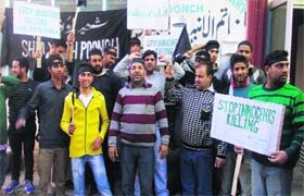 Members of Shia Youth organisation protest in Poonch on Tuesday