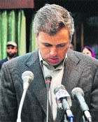 Chief Minister Omar Abdullah breaks down while addressing the state Assembly on Tuesday.  