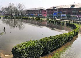 A view of the waterlogged Partap Park in Lal Chowk area in Srinagar on Tuesday