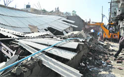 Razed structures at New High Senior Secondary School, Sarabha Nagar, on Tuesday.