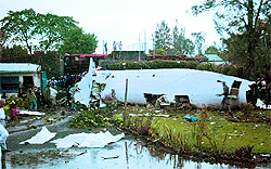 Peacekeepers secure the wreckage of a crashed plane in Goma, Congo, on Monday