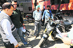 Authorised vendors outside the RLA office in Sector 17, Chandigarh, on Wednesday