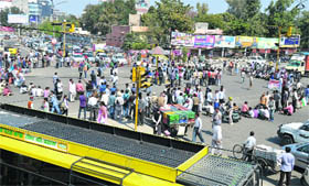 Members of the Valmiki Samaj Bachao Andolan stage a dharna at Bharat Nagar Chowk in Ludhiana on Wednesday.