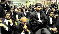 Advocates sit in the Bar room during their strike on Thursday. 