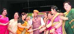Teerath Singh Rawat, state BJP President, being felicitated at a function in Dehradun on Thursday. Tribune photo: Vinod Pundir 