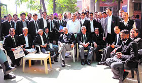 Lawyers suspend work at the Karnal courts on Thursday in protest against the baton charge on lawyers in Chandigarh.