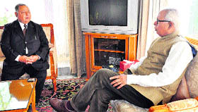 Vigilance Commissioner RK Jerath with Governor NN Vohra in Jammu on Thursday.