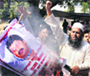 Activists burn Raja Bhaiyas effigy in Lucknow.  PTI