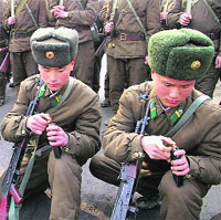 North Korean soldiers attend military training in Pyongyang on Thursday.