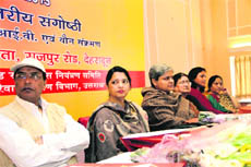 Dignitaries at a seminar on HIV and Sexually-Transmitted Diseases on the ocassion of International Womens Day in Dehradun on Friday. 