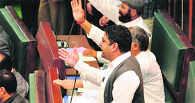 National Conference MLA from Poonch Aijaz Ahmad Jan raises an issue in the Assembly in Jammu on Friday.