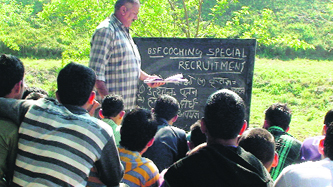 Youth undergoing pre-recruitment training sessions by the BSF at Suchetgarh in the RS Pura sector of Jammu.