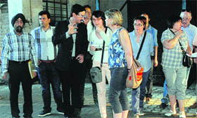 Members of a French delegation interact with the MD of Raghu Exports, Parveen Kumar, during a visit to the manufacturing unit of the leather industry in Jalandhar on Friday.