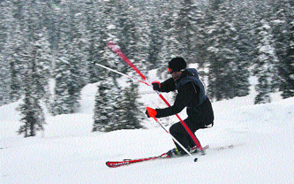 A skier moves down the slopes from Kangdoori towards Gulmarg.
