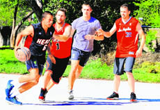 The Australian cricketers, taking a break from cricket, opted to play basketball and golf in Chandigarh on Friday. Four Australians (top left) spar for the basketball