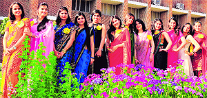 Passing out students of Government Home Science College during a farewell party on the college campus at Sector 10 in Chandigarh on Saturday