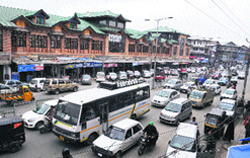 A view of the Lal Chowk area in Srinagar on Saturday. Tribune photo: Amin War