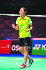 Intanon Ratchanok celebrates her win over Saina.