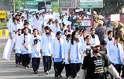 The Bathinda Ophthalmological Society taking out a rally on the World Glaucoma Day in Bathinda on Sunday