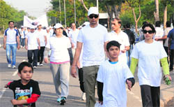 Residents take out an awareness rally at Sukhna Lake on Sunday.