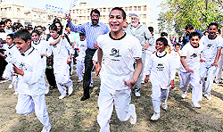 Special students from Prayas school participate in the sixth CT Half Marathon in Jalandhar on Sunday