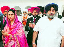 Deputy CM Sukhbir Badal and Harsimrat Kaur at the Golden Temple in Amritsar on Sunday