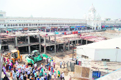 An under-construction site for the entrance plaza at the Golden Temple in Amritsar.