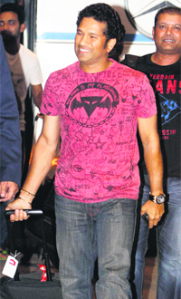 Sachin Tendulkar arrives at a hotel in Chandigarh on Monday.