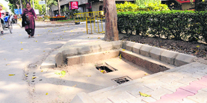 Uncovered drains outside the PGI directors office. 