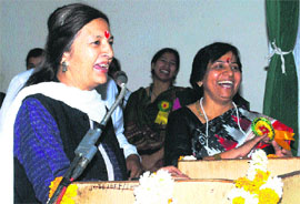 Brinda Karat addresses on the International Womens Day at JCD Vidyapeeth in Sirsa. 