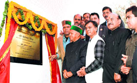 Virbhadra Singh inaugurates the Regional Forensic Science Laboratory building in Mandi on Monday.