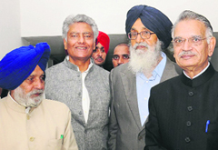 Punjab Governor Shivraj V Patil, Chief Minister Parkash Singh Badal, CLP Leader Sunil Jakhar and Speaker Charanjit Singh Atwal at the Vidhan Sabha in Chandigarh on Monday. 
