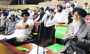 Deputy CM Sukhbir Badal (left) and Bikram Majithia (seated behind him).