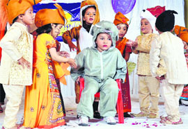Children perform at the annual day function of the Little Kingdom Nursery School on Tuesday