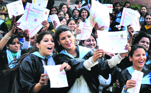 Their smile says it all Young graduates of Government Home Science College in a jubilant mood after receiving their degrees in Chandigarh on Tuesday.