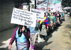 For the cause of motherland: Members of the Regional Tibetan Womens Association march in support of their demands and freedom for Tibet in Mussoorie on Tuesday