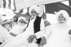 Jat leaders sitting on fast at Mayyar in Hisar on Tuesday. 