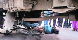 The accident scene at Guru Ravidass Chowk in Jalandhar on Tuesday.