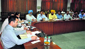 Deputy Commissioner KK Yadav holds a meeting with officials of the health department, civil bodies and district police in connection with making Bathinda attain the status of a smoke-free district, on Wednesday.
