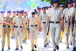 Police personnel deployed at the PGI on Wednesday. Tribune Photo: S Chandan
