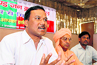 NK Gusain, city president, Uttarakhand Jan Kranti Dal, addresses the media in Dehradun on Wednesday