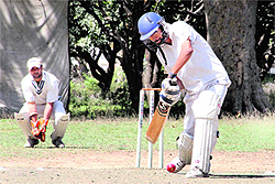 A batsman in action in a match during the Doon International Cricket Championship in Dehradun on Wednesday