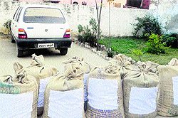 Bags of poppy husk that were seized by the Jagraon police from a drug peddler