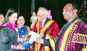 Dr DN Reddy, chairman, Recruitment and Assessment Centre, DRDO, awards degrees at the 42nd convocation of the BBK DAV College for Women in Amritsar.