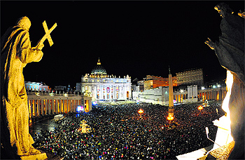 Lakhs of Catholics gathered at St Peters Square to catch a glimpse of Pope Francis