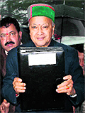 Himachal CM Virbhadra Singh arrives at Vidhan Sabha in Shimla to present budget on Thursday