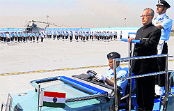 President Pranab Mukherjee inspects a guard of honour at the Chandigarh Air Force Station on Friday