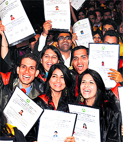 Young graduates in a jubilant mood after receiving their degrees at the PGI in Chandigarh on Friday